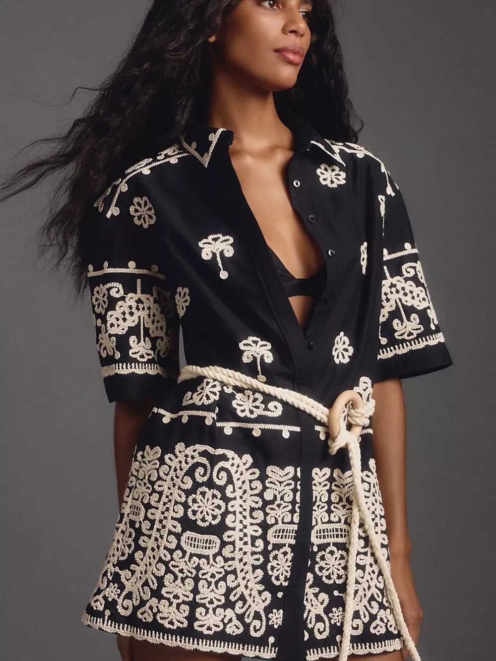 Maeve Short-Sleeve Collared Mini Shirt Dress